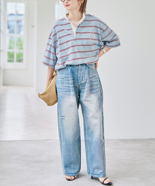 Spick & Span(スピックアンドスパン)の「melple / メイプル Seaview Rugger Shirt(Tシャツ/カットソー・レディース・サックスブルー/ブラック・SMALL)」の14枚目の写真