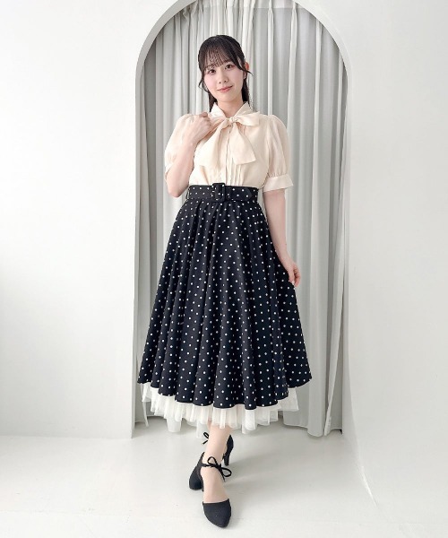 an another angelus(アンアナザーアンジェラス)の「フロントピンタックシアーボウタイ5分袖ブラウス/fint フィント(シャツ/ブラウス・レディース・ピンクベージュ/オフホワイト・FREE)」の3枚目の写真