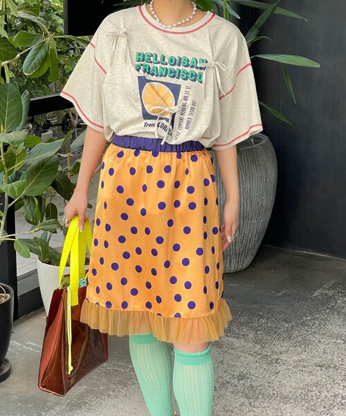 HELLO.SANFRANCISCO(ハローサンフランシスコ)の「【HELLO.SANFRANCISCO/ハローサンフランシスコ】サテンドットチュールミドルスカート(スカート・レディース・オレンジ/ブラウン/ホワイト・ONE SIZE)」の21枚目の写真