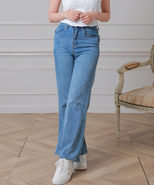 Anely(アネリー)の「Anely ウォッシュ ハイウエスト フレア デニム パンツ(デニムパンツ・レディース・ブルー・M/S/L)」の4枚目の写真