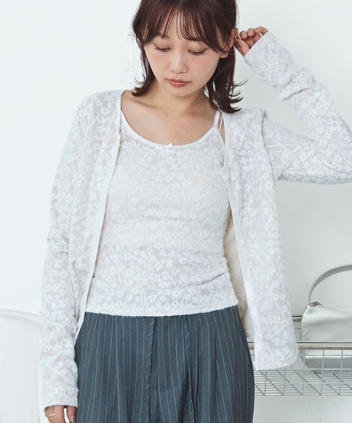 mul.（ムル）の「レースキャミカーディガンセット（Tシャツ/カットソー・レディース・ブラック/ホワイト・FREE）」の11枚目の写真