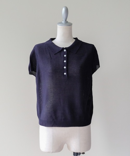 DOLLUPOOPS(ドールアップウップス)の「Summer Knit Polo Top(サマーニットポロトップス)(ポロシャツ・レディース・ネイビー/グレー/イエロー・FREE)」の2枚目の写真