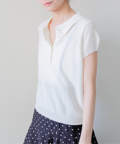 DOLLUPOOPS(ドールアップウップス)の「Summer Knit Polo Top(サマーニットポロトップス)(ポロシャツ・レディース・ネイビー/グレー/イエロー・FREE)」の3枚目の写真