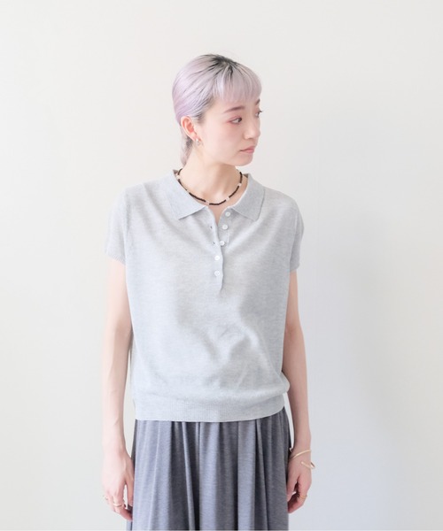 DOLLUPOOPS(ドールアップウップス)の「Summer Knit Polo Top(サマーニットポロトップス)(ポロシャツ・レディース・ネイビー/グレー/イエロー・FREE)」の4枚目の写真