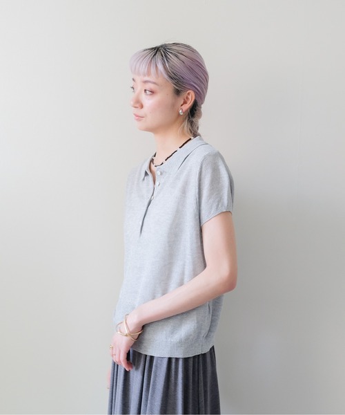 DOLLUPOOPS(ドールアップウップス)の「Summer Knit Polo Top(サマーニットポロトップス)(ポロシャツ・レディース・ネイビー/グレー/イエロー・FREE)」の5枚目の写真