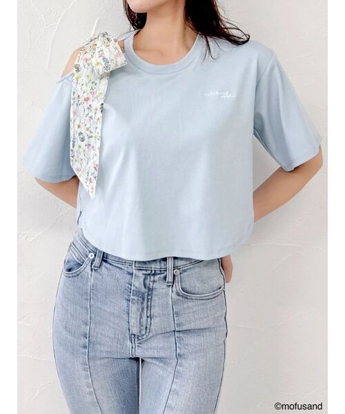 dazzlin(ダズリン)の「【mofusandコラボ】リボンショルダーロゴTシャツ(Tシャツ/カットソー・レディース・ネイビー/ブルー/オフホワイト・FREE)」の4枚目の写真