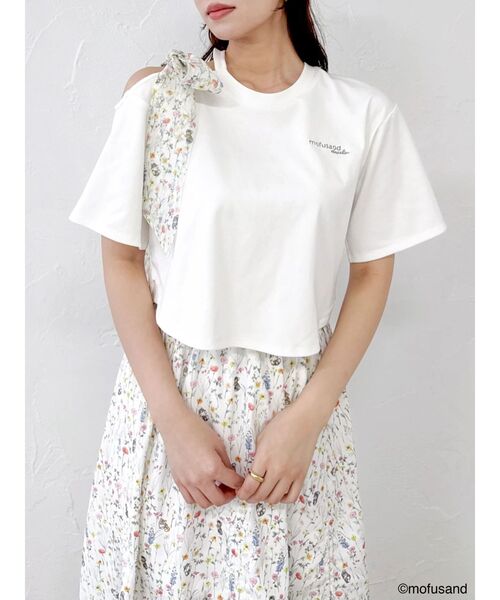 dazzlin(ダズリン)の「【mofusandコラボ】リボンショルダーロゴTシャツ(Tシャツ/カットソー・レディース・ネイビー/ブルー/オフホワイト・FREE)」の16枚目の写真