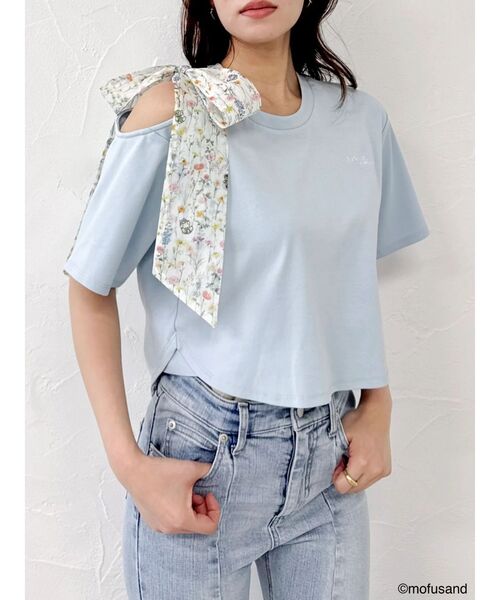 dazzlin(ダズリン)の「【mofusandコラボ】リボンショルダーロゴTシャツ(Tシャツ/カットソー・レディース・ネイビー/ブルー/オフホワイト・FREE)」の20枚目の写真