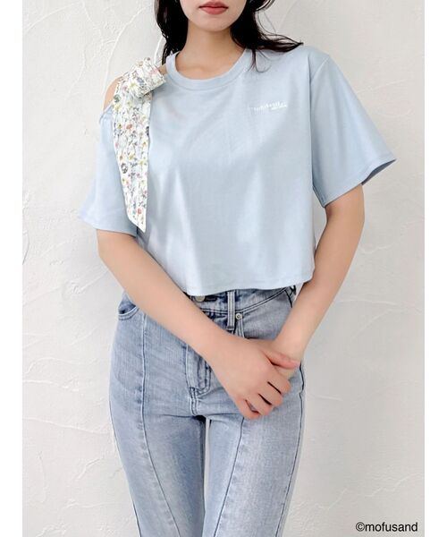 dazzlin(ダズリン)の「【mofusandコラボ】リボンショルダーロゴTシャツ(Tシャツ/カットソー・レディース・ネイビー/ブルー/オフホワイト・FREE)」の21枚目の写真