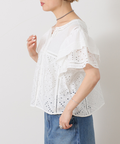 JOURNAL STANDARD LUXE(ジャーナルスタンダード ラックス)の「カットワークレースMIX フリルブラウス(シャツ/ブラウス・レディース・ブラック/ホワイト・FREE)」の12枚目の写真