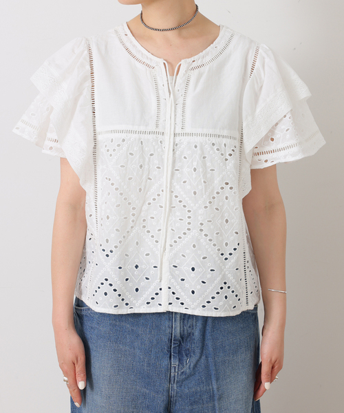 JOURNAL STANDARD LUXE(ジャーナルスタンダード ラックス)の「カットワークレースMIX フリルブラウス(シャツ/ブラウス・レディース・ブラック/ホワイト・FREE)」の14枚目の写真
