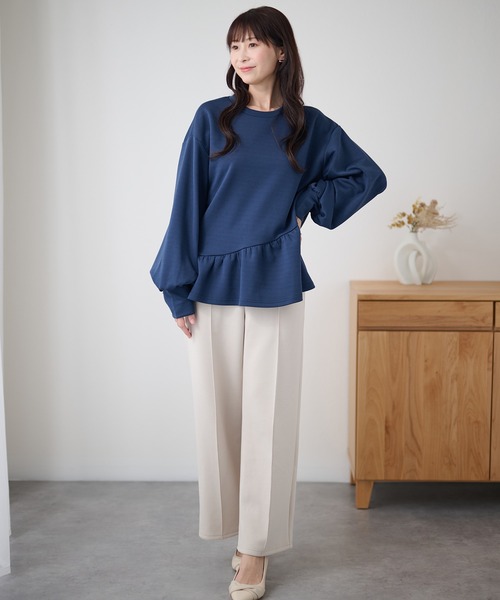 DAYRA(デイラ)の「クルーネック アシメ ペプラム 長袖 プルオーバー(Tシャツ/カットソー・レディース・ホワイト/ブラック/ネイビー・FREE)」の16枚目の写真