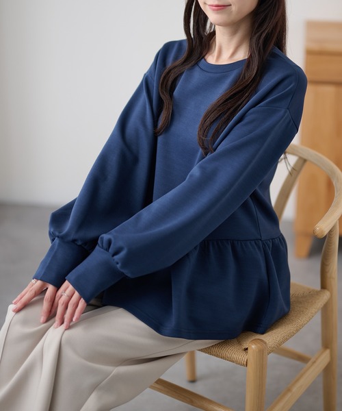 DAYRA(デイラ)の「クルーネック アシメ ペプラム 長袖 プルオーバー(Tシャツ/カットソー・レディース・ホワイト/ブラック/ネイビー・FREE)」の15枚目の写真