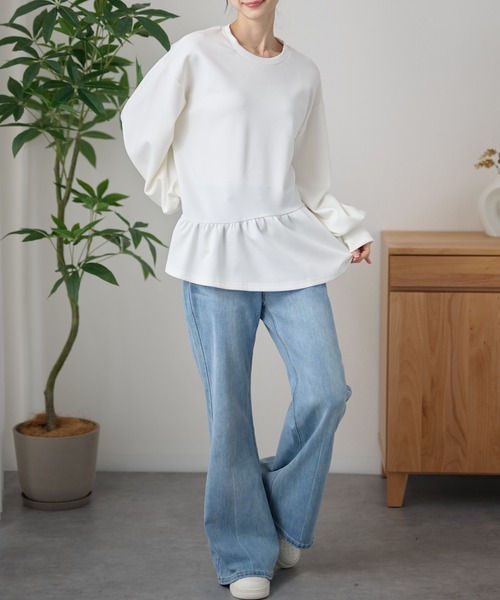DAYRA(デイラ)の「クルーネック アシメ ペプラム 長袖 プルオーバー(Tシャツ/カットソー・レディース・ホワイト/ブラック/ネイビー・FREE)」の14枚目の写真