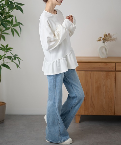 DAYRA(デイラ)の「クルーネック アシメ ペプラム 長袖 プルオーバー(Tシャツ/カットソー・レディース・ホワイト/ブラック/ネイビー・FREE)」の10枚目の写真