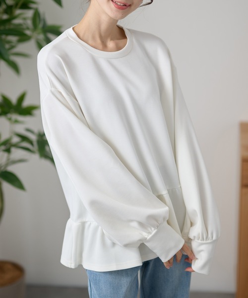 DAYRA(デイラ)の「クルーネック アシメ ペプラム 長袖 プルオーバー(Tシャツ/カットソー・レディース・ホワイト/ブラック/ネイビー・FREE)」の9枚目の写真