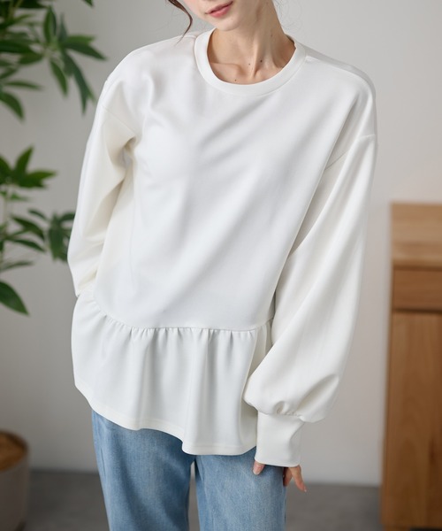 DAYRA(デイラ)の「クルーネック アシメ ペプラム 長袖 プルオーバー(Tシャツ/カットソー・レディース・ホワイト/ブラック/ネイビー・FREE)」の8枚目の写真