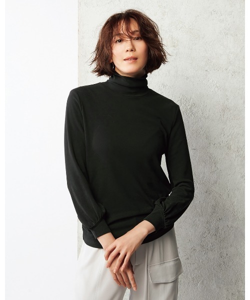 DoCLASSE( ドゥクラッセ)の「ハイカウントコットン・パフ袖ハイネック(Tシャツ/カットソー・レディース・ライトグレー/ブラック/ダークネイビー・LL/S/L/M/3L)」の2枚目の写真