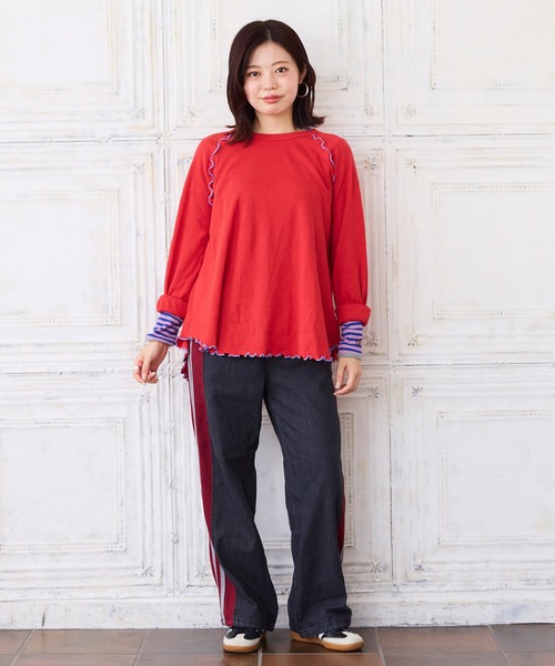 MARKEY'S(マーキーズ)の「トラックパンツリメイクデニムパンツ/おとな(デニムパンツ・レディース・ブラック/ブルー・160cm)」の4枚目の写真