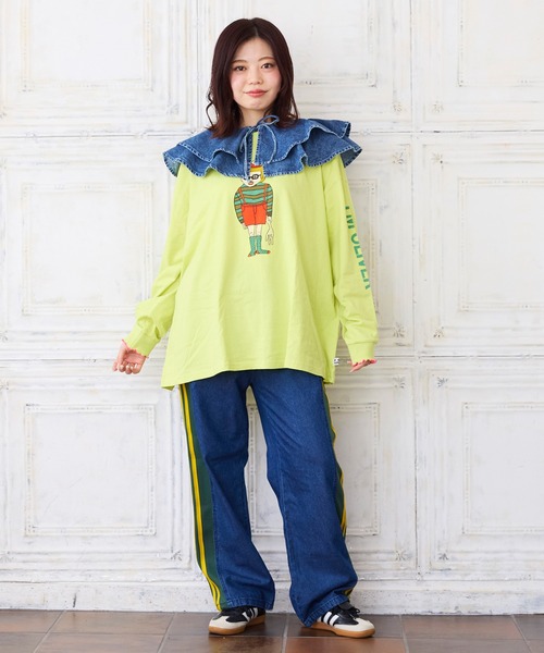 MARKEY'S(マーキーズ)の「トラックパンツリメイクデニムパンツ/おとな(デニムパンツ・レディース・ブラック/ブルー・160cm)」の7枚目の写真