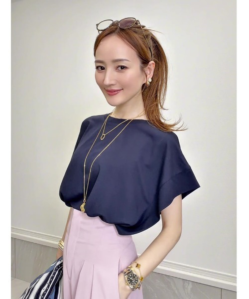 fifth（フィフス）の「【星玲奈セレクト】【接触冷感】脇見え防止二の腕カバーカットソー（Tシャツ/カットソー・レディース・ネイビー/ホワイト/ブラック・M）」の4枚目の写真