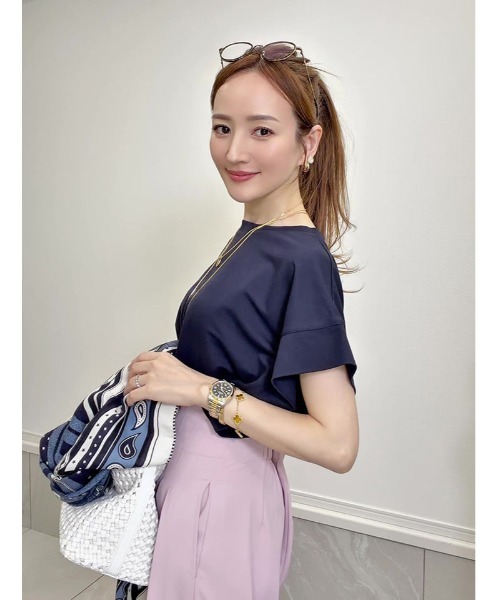 fifth（フィフス）の「【星玲奈セレクト】【接触冷感】脇見え防止二の腕カバーカットソー（Tシャツ/カットソー・レディース・ネイビー/ホワイト/ブラック・M）」の7枚目の写真