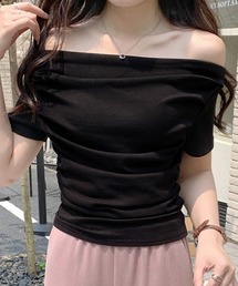 オフショルダー クロップド 半袖ニット