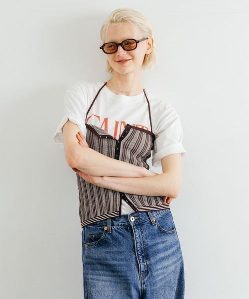 CREDONA(クレドナ)の「TUCK STITCH BUSTIER/タックステッチビスチェ(キャミソール・レディース・ブラウン/サックスブルー/ブラック・FREE)」の19枚目の写真