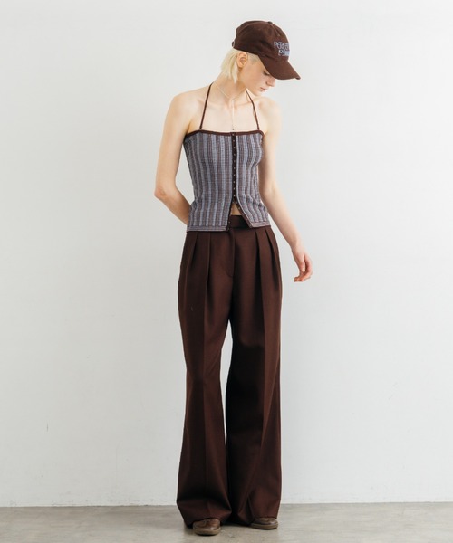 CREDONA(クレドナ)の「TUCK STITCH BUSTIER/タックステッチビスチェ(キャミソール・レディース・ブラウン/サックスブルー/ブラック・FREE)」の4枚目の写真