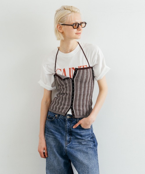 CREDONA(クレドナ)の「TUCK STITCH BUSTIER/タックステッチビスチェ(キャミソール・レディース・ブラウン/サックスブルー/ブラック・FREE)」の20枚目の写真