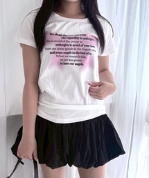 ビッグリボンプリントショート丈半袖Tシャツ