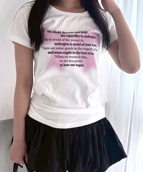 fiere(フィエール)の「ビッグリボンプリントショート丈半袖Tシャツ(Tシャツ/カットソー・レディース・ホワイト・WM)」の4枚目の写真