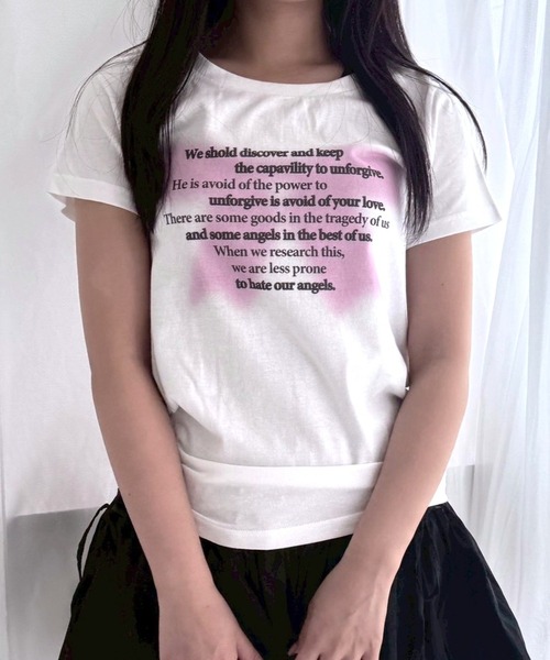 fiere(フィエール)の「ビッグリボンプリントショート丈半袖Tシャツ(Tシャツ/カットソー・レディース・ホワイト・WM)」の5枚目の写真