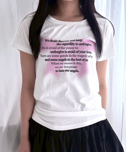 fiere(フィエール)の「ビッグリボンプリントショート丈半袖Tシャツ(Tシャツ/カットソー・レディース・ホワイト・WM)」の6枚目の写真