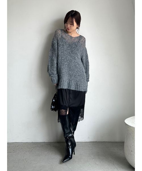Henon.(ヘノン)の「レーススリップキャミワンピース(ワンピース・レディース・キャメル/ブラック・F)」の10枚目の写真