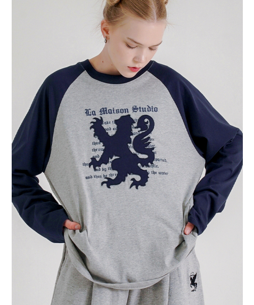 FABULOUS ARCHIVE（ファビュラスアーカイブ）の「ドラゴンパッチラグラン長袖Tシャツネイビー(FCG1TS692M)（Tシャツ/カットソー・レディース・ネイビー・MEDIUM）」の3枚目の写真