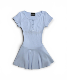 BORN SLIPPY（ボーンスリッピー）の「Crystal Line Henley Skater Mini Dress (Cloud Soda)（ワンピース）」