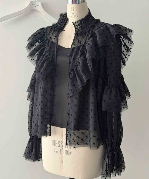 PICCIN PERLA(ピッチンペルラ)の「フロッキードットチュールフリルブラウス(シャツ/ブラウス・レディース・ブラック・M)」の20枚目の写真