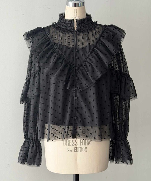PICCIN PERLA(ピッチンペルラ)の「フロッキードットチュールフリルブラウス(シャツ/ブラウス・レディース・ブラック・M)」の15枚目の写真