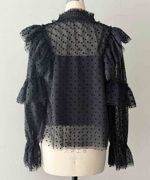 PICCIN PERLA(ピッチンペルラ)の「フロッキードットチュールフリルブラウス(シャツ/ブラウス・レディース・ブラック・M)」の17枚目の写真