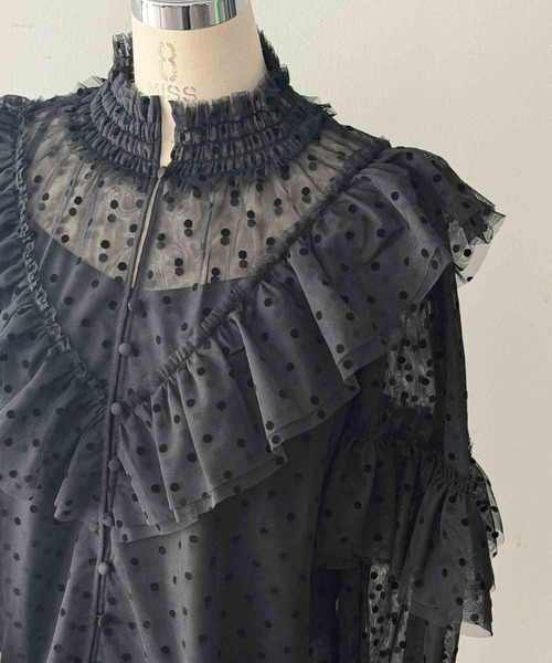 PICCIN PERLA(ピッチンペルラ)の「フロッキードットチュールフリルブラウス(シャツ/ブラウス・レディース・ブラック・M)」の16枚目の写真