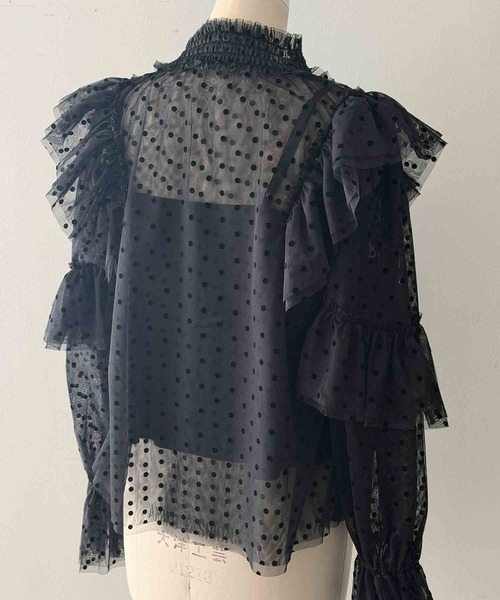 PICCIN PERLA(ピッチンペルラ)の「フロッキードットチュールフリルブラウス(シャツ/ブラウス・レディース・ブラック・M)」の18枚目の写真