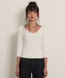 V-Neck 3/4 Sleeve Tee (White)