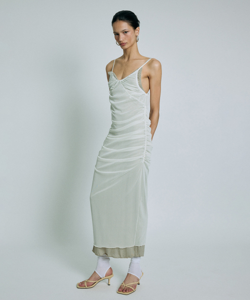 PROJECT WAVE(プロジェクトウェーブ)の「Mesh Strap Dress (4COLOR)(ワンピース・レディース・Beige/ブラック/ネイビー/カーキ・FREE)」の5枚目の写真