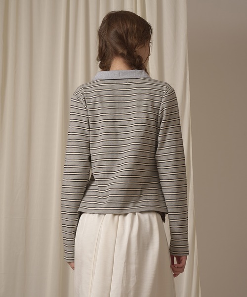 hazyl(ヘイジル)の「long sleeve gather polo T-shirt / ロングスリーブギャザーポロTシャツ(Tシャツ/カットソー・レディース・ボルドー/グレー/ベージュ/ブラウン系その他/ネイビー・フリー)」の10枚目の写真