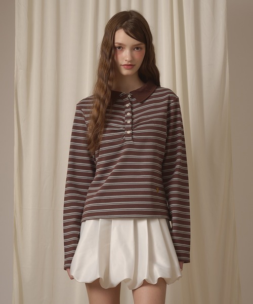 hazyl(ヘイジル)の「long sleeve gather polo T-shirt / ロングスリーブギャザーポロTシャツ(Tシャツ/カットソー・レディース・ボルドー/グレー/ベージュ/ブラウン系その他/ネイビー・フリー)」の21枚目の写真