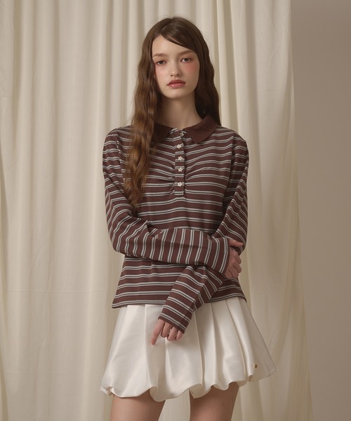 hazyl(ヘイジル)の「long sleeve gather polo T-shirt / ロングスリーブギャザーポロTシャツ(Tシャツ/カットソー・レディース・ボルドー/グレー/ベージュ/ブラウン系その他/ネイビー・フリー)」の22枚目の写真