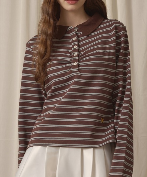 hazyl(ヘイジル)の「long sleeve gather polo T-shirt / ロングスリーブギャザーポロTシャツ(Tシャツ/カットソー・レディース・ボルドー/グレー/ベージュ/ブラウン系その他/ネイビー・フリー)」の18枚目の写真
