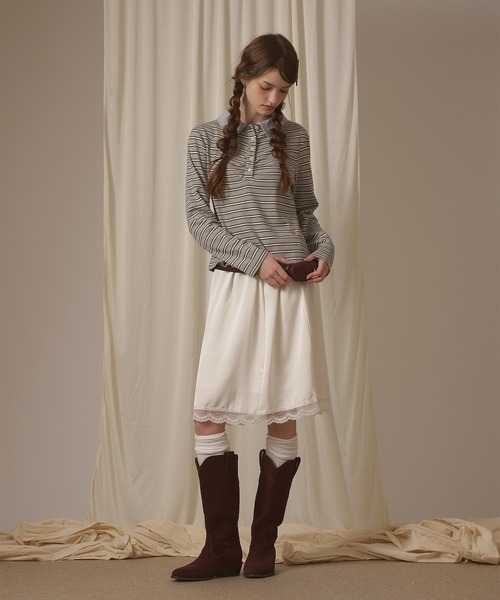 hazyl(ヘイジル)の「long sleeve gather polo T-shirt / ロングスリーブギャザーポロTシャツ(Tシャツ/カットソー・レディース・ボルドー/グレー/ベージュ/ブラウン系その他/ネイビー・フリー)」の11枚目の写真