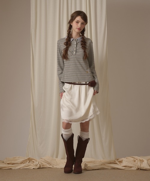hazyl(ヘイジル)の「long sleeve gather polo T-shirt / ロングスリーブギャザーポロTシャツ(Tシャツ/カットソー・レディース・ボルドー/グレー/ベージュ/ブラウン系その他/ネイビー・フリー)」の12枚目の写真